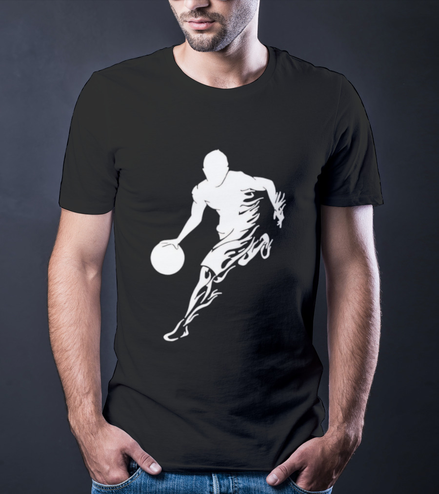 Basketball Player Dribbling With White Flame Motion T-Shirt