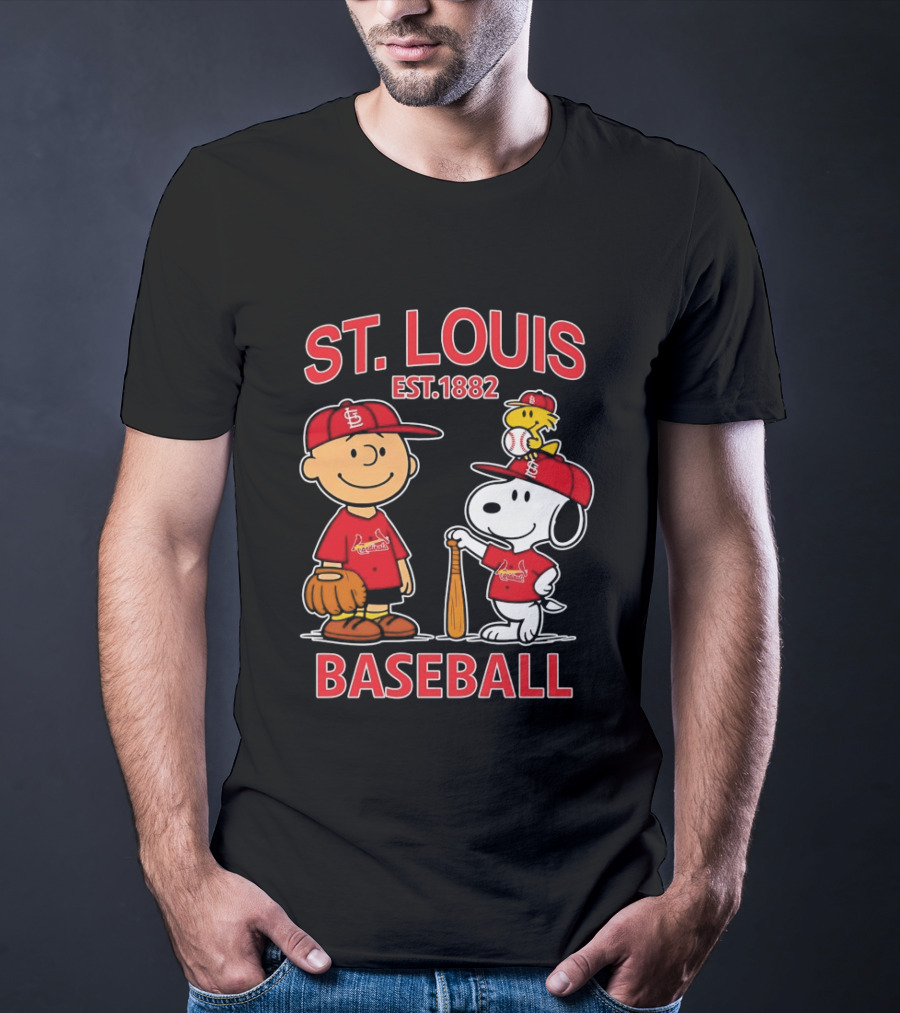 Charlie Brown Snoopy Woodstock St Louis Cardinals Baseball Est 1882 T-Shirt