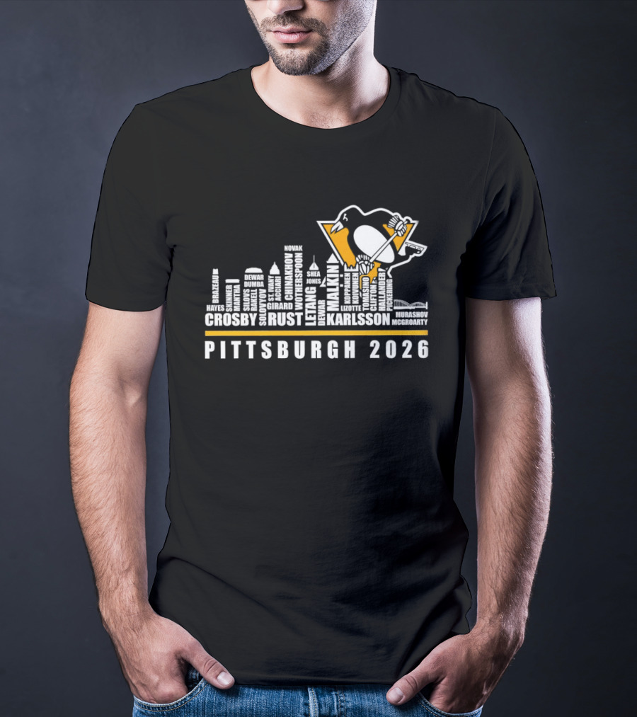 Pittsburgh Penguins Crosby Malkin Letang Karlsson Skyline 2026 T-Shirt
