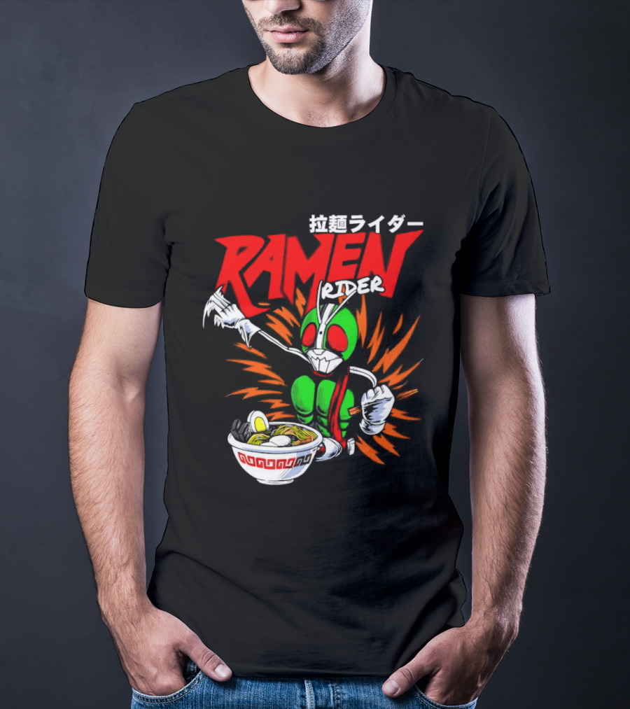 Ramen Rider Japanese Text Meme Funny Bowl Explosion T-Shirt