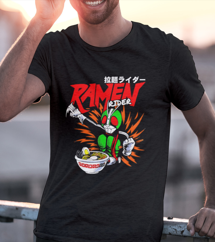 Ramen Rider Japanese Text Meme Funny Bowl Explosion T-Shirt
