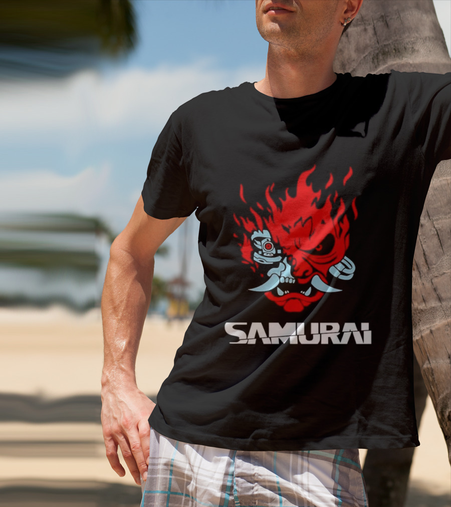 Samurai Japanese Oni Demon Mask Flame T-Shirt