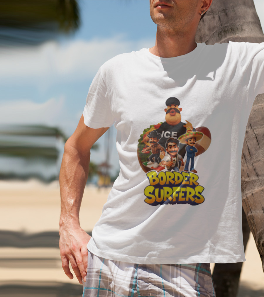 Border Surfers ICE Cartoon Characters Mexican Hat T-Shirt