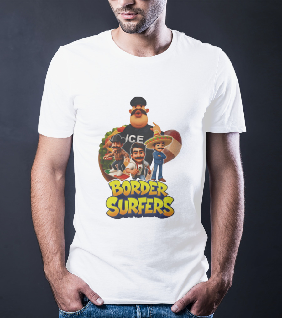 Border Surfers ICE Cartoon Characters Mexican Hat T-Shirt