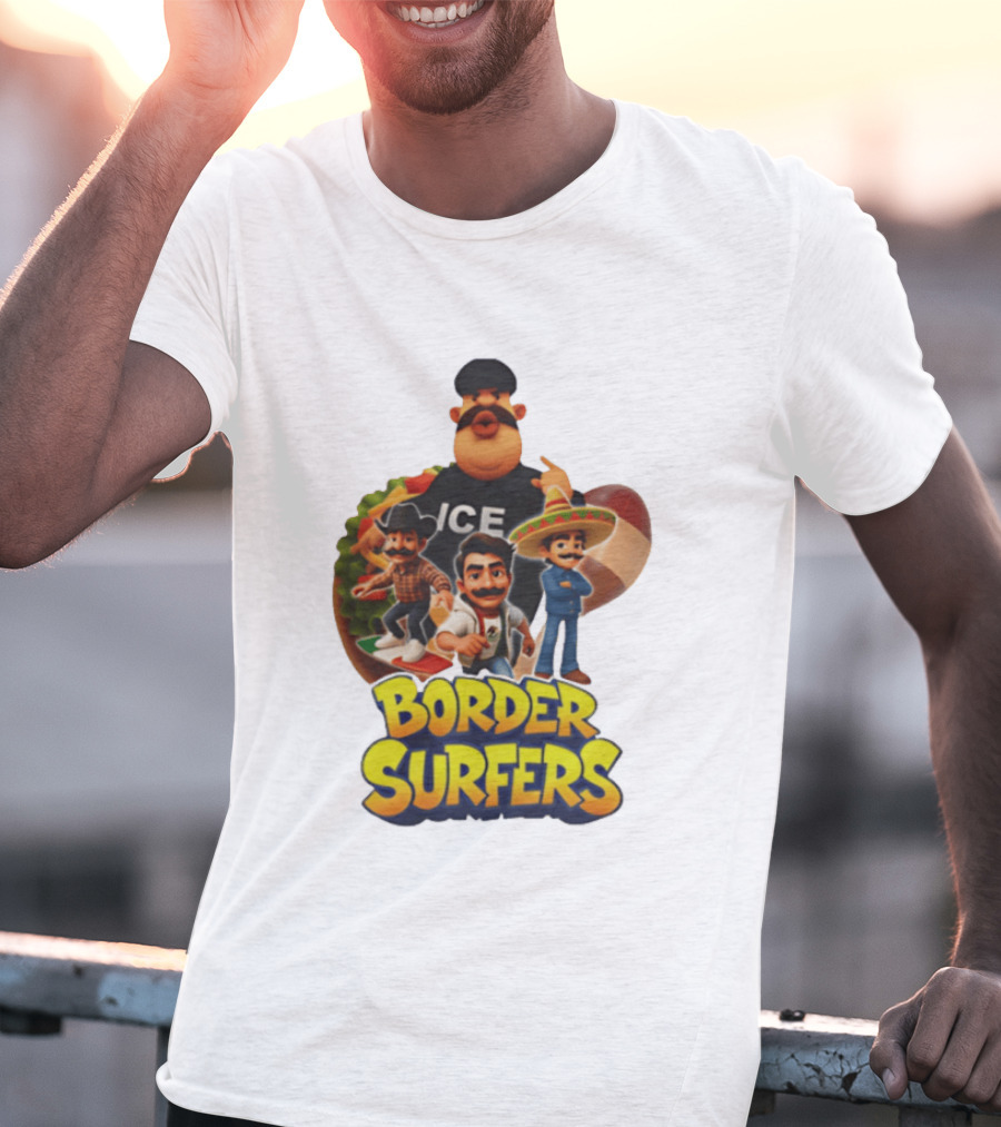 Border Surfers ICE Cartoon Characters Mexican Hat T-Shirt