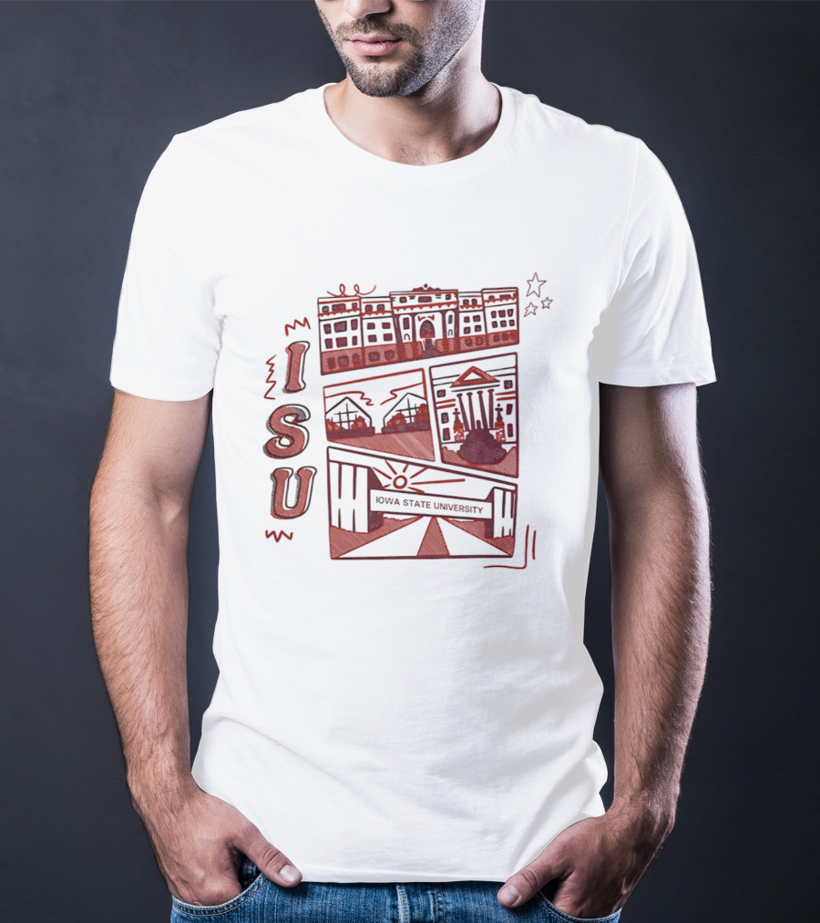 Iowa State University ISU Campus Landmarks Comic Paint T-Shirt