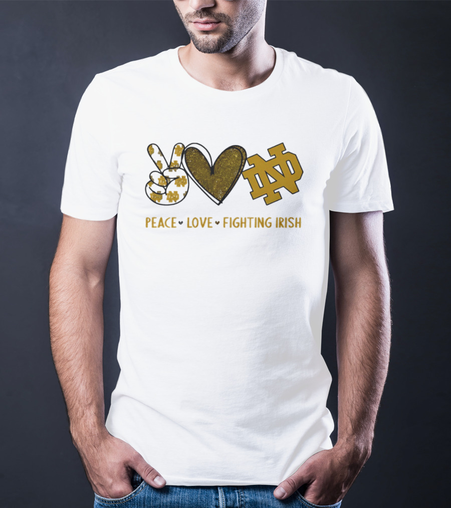 Peace Love Notre Dame Fighting Irish Hand Sign Heart Shape ND T-Shirt