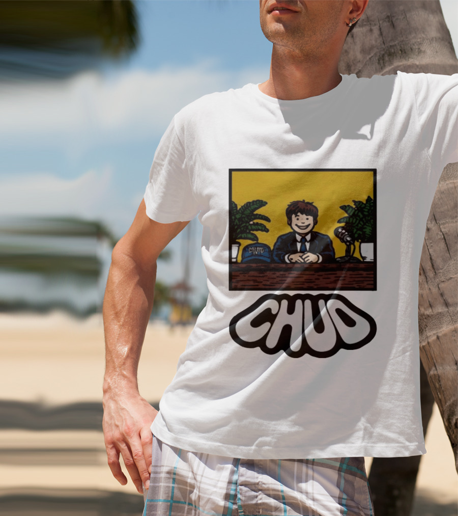 Fuentes Store Chud Comic Style Desk Scene With Microphone And Cap T-Shirt