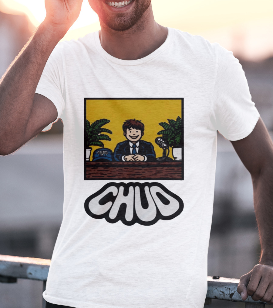 Fuentes Store Chud Comic Style Desk Scene With Microphone And Cap T-Shirt