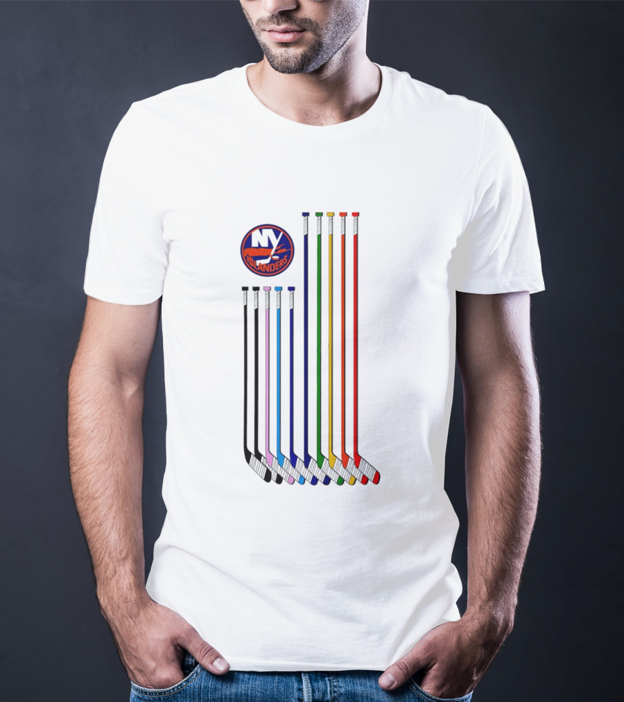 NY Islanders Hockey Pride LGBT Rainbow Sticks T-Shirt
