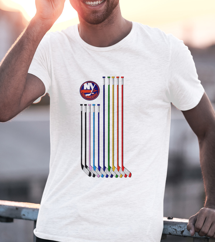 NY Islanders Hockey Pride LGBT Rainbow Sticks T-Shirt