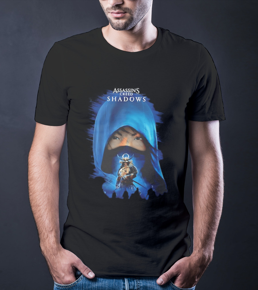 Assassin's Creed Shadows Blue Cloaked Figure With Samurai Warrior T-Shirt