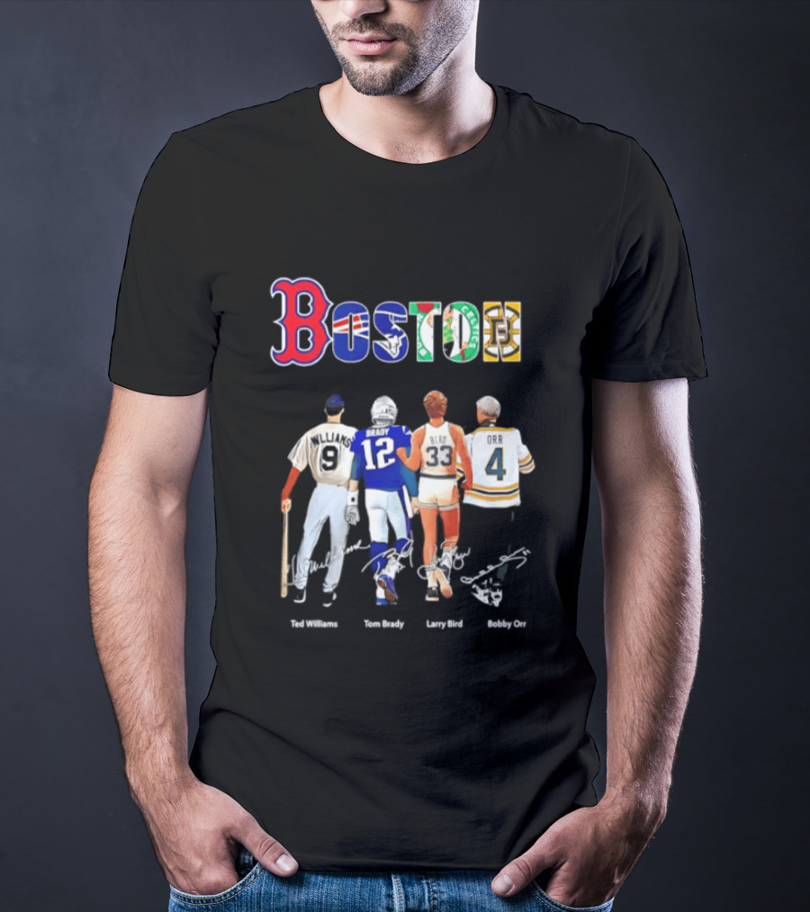 Boston Sports Icons Ted Williams Tom Brady Larry Bird Bobby Orr T-Shirt