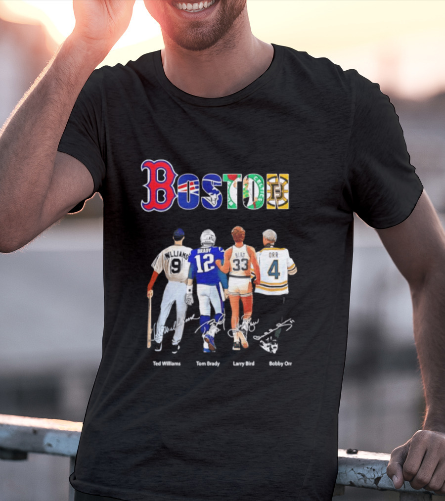 Boston Sports Icons Ted Williams Tom Brady Larry Bird Bobby Orr T-Shirt