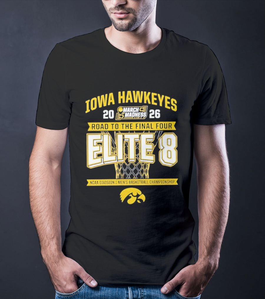 Iowa Hawkeyes 2026 Road To The Final Four Elite 8 NCAA Division I Men's Basketball Championship T-Shirt