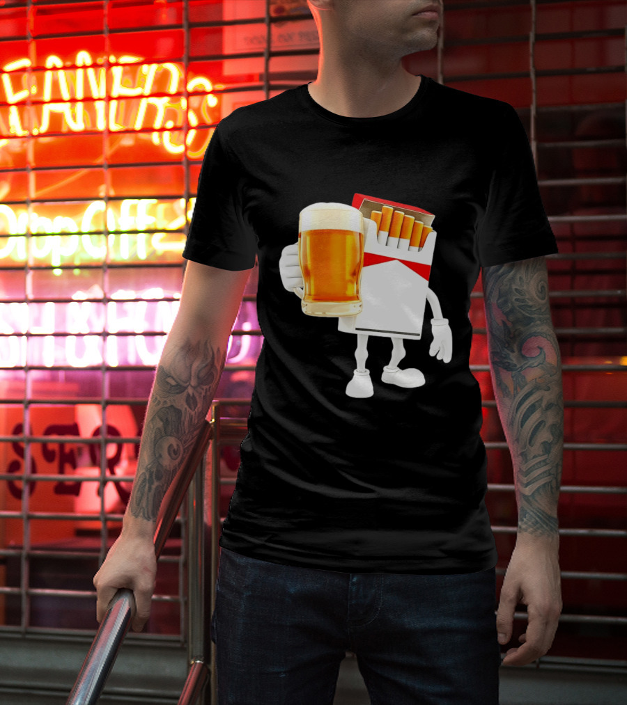Pack Of Cigs With Beer Drinking Beer Smoking Cigarettes T-Shirt