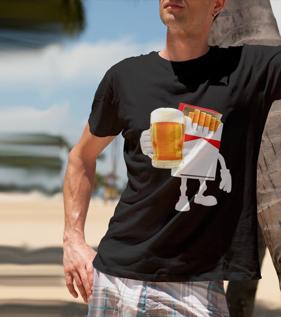 Pack Of Cigs With Beer Drinking Beer Smoking Cigarettes T-Shirt
