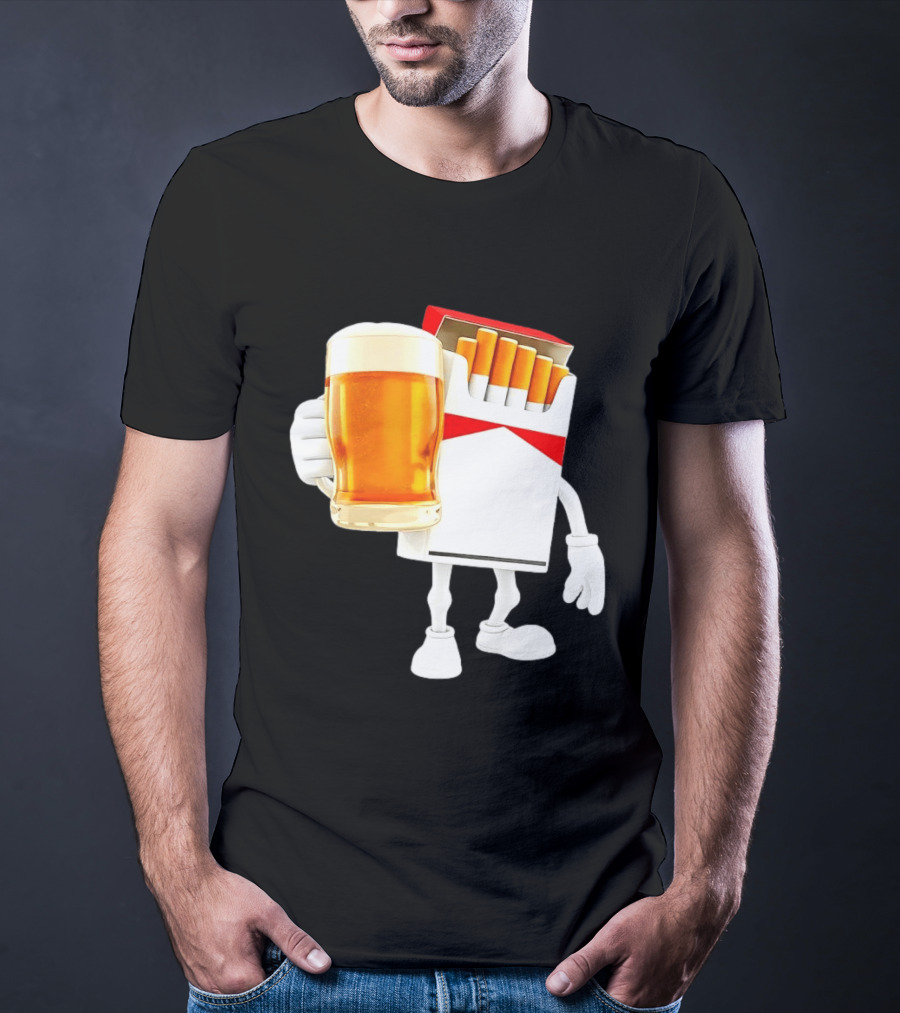 Pack Of Cigs With Beer Drinking Beer Smoking Cigarettes T-Shirt