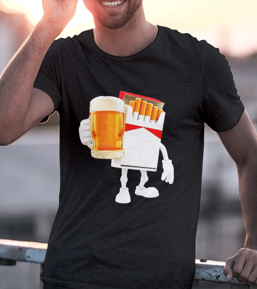 Pack Of Cigs With Beer Drinking Beer Smoking Cigarettes T-Shirt