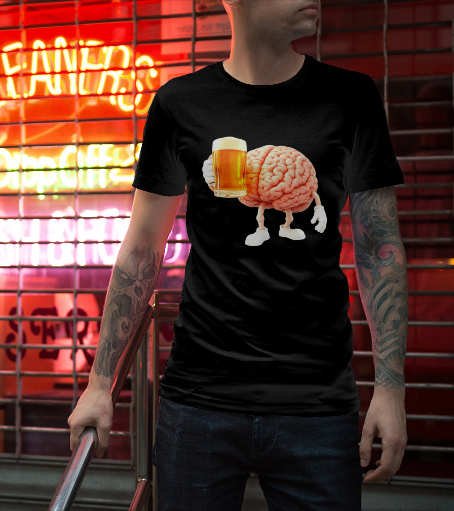 Brain Holding Beer Meme Fun Drinking Humor T-Shirt