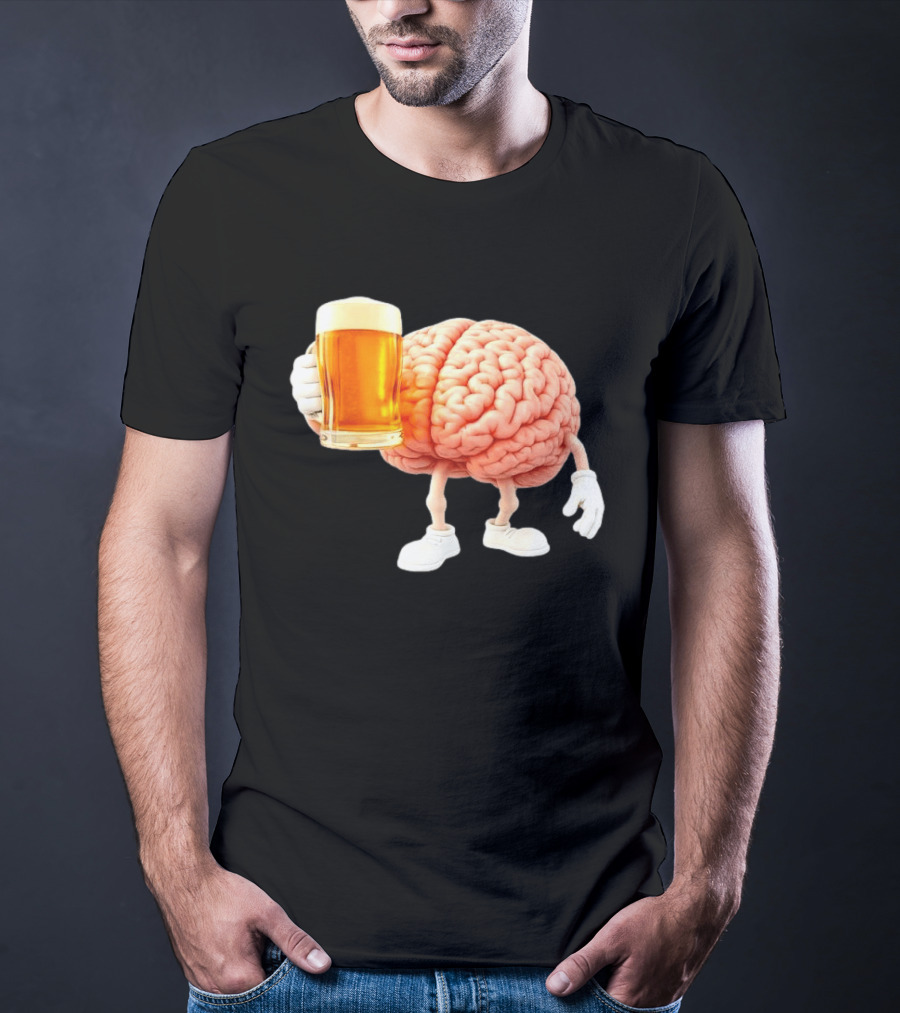 Brain Holding Beer Meme Fun Drinking Humor T-Shirt