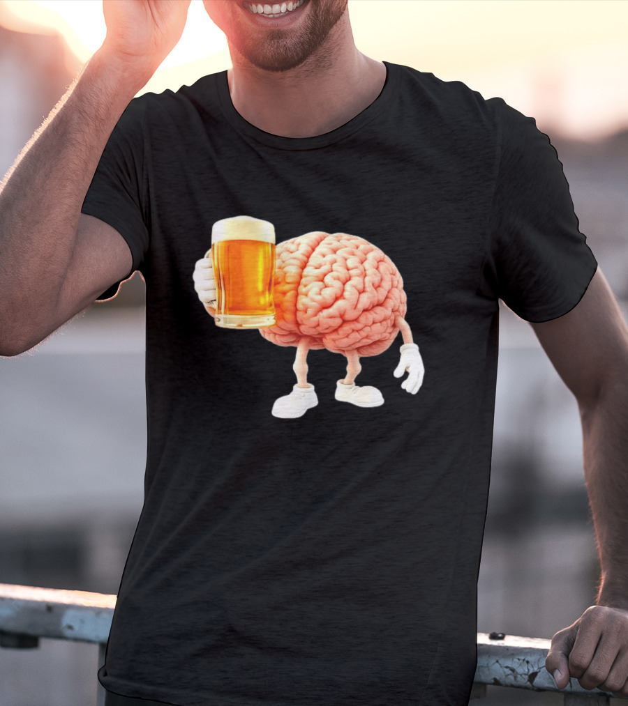 Brain Holding Beer Meme Fun Drinking Humor T-Shirt