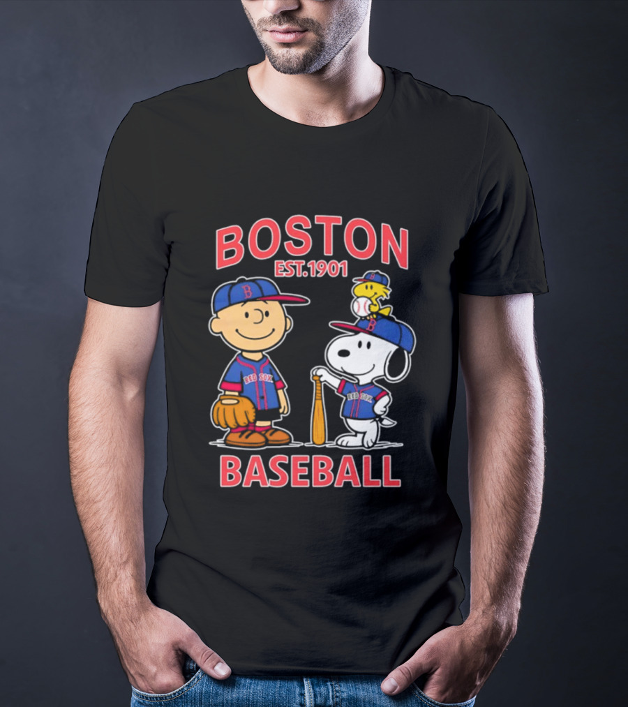 Boston Baseball Charlie Brown Snoopy Red Sox Est 1901 T-Shirt