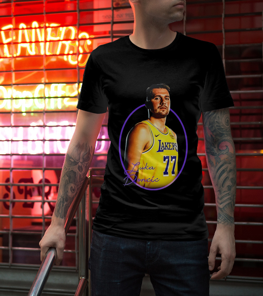 Los Angeles Lakers Luka Doncic 77 Yellow Jersey Image T-Shirt