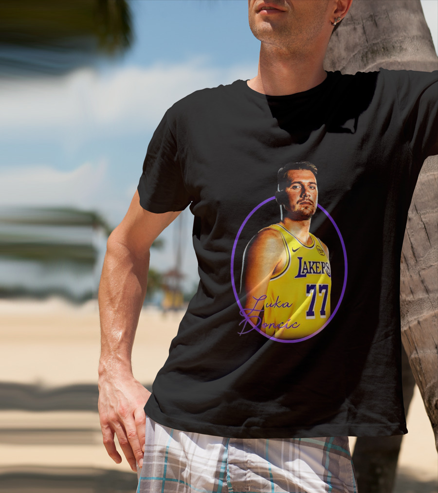 Los Angeles Lakers Luka Doncic 77 Yellow Jersey Image T-Shirt