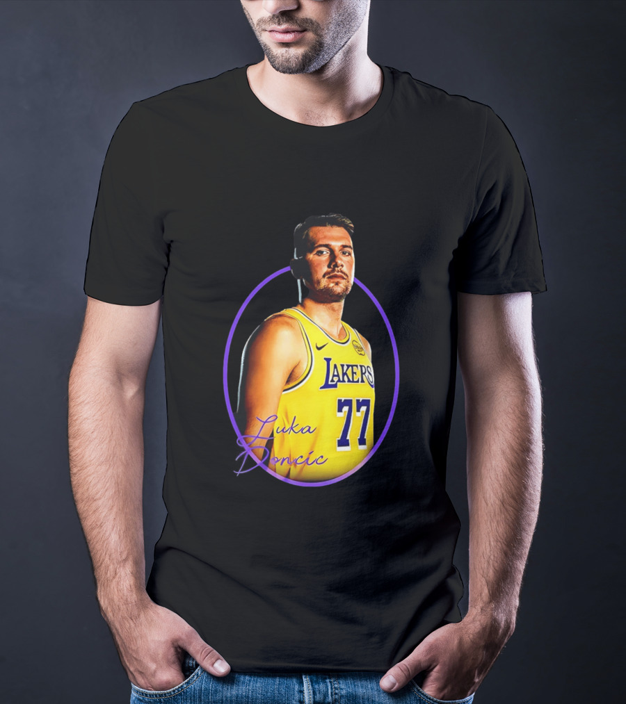 Los Angeles Lakers Luka Doncic 77 Yellow Jersey Image T-Shirt