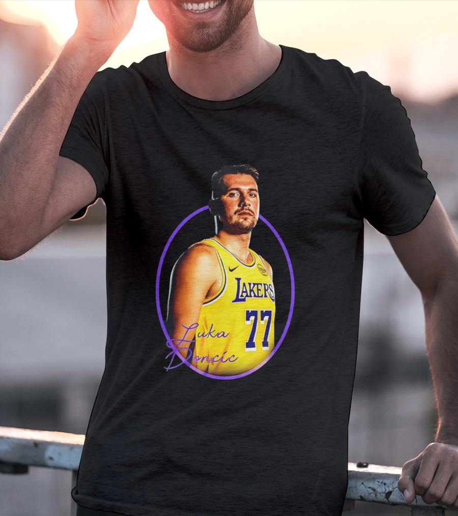 Los Angeles Lakers Luka Doncic 77 Yellow Jersey Image T-Shirt