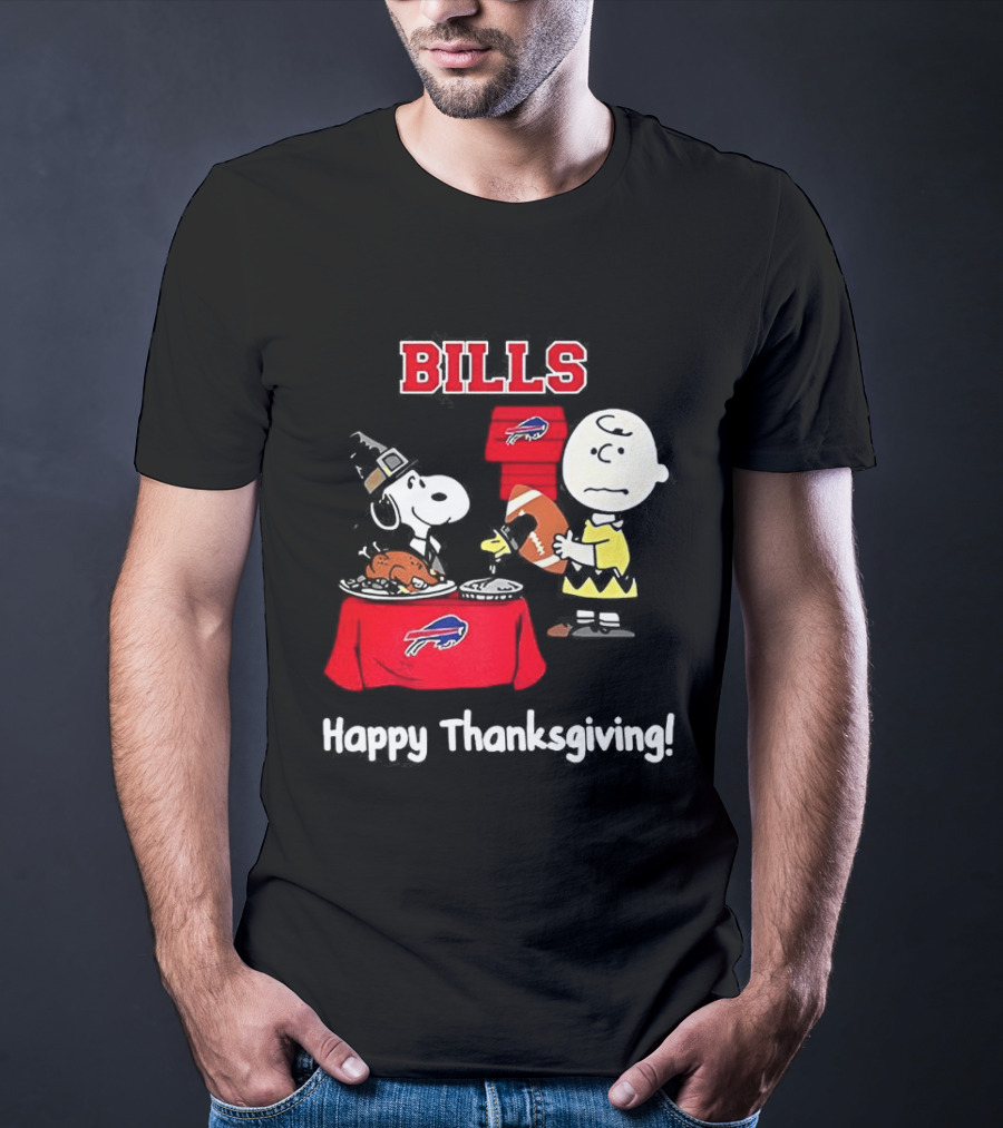 Snoopy And Charlie Brown Celebrate Buffalo Bills Happy Thanksgiving T-Shirt
