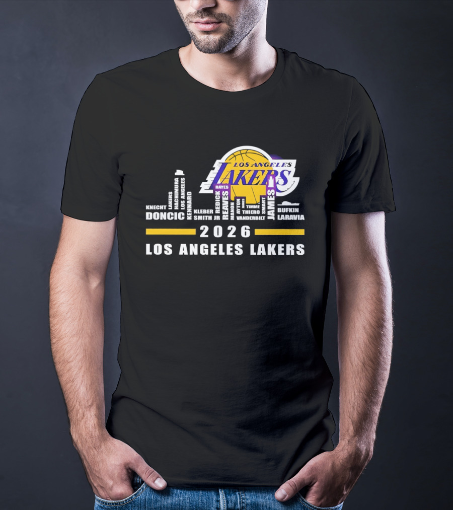 NBA Los Angeles Lakers 2026 Skyline Hayes And Doncic T-Shirt