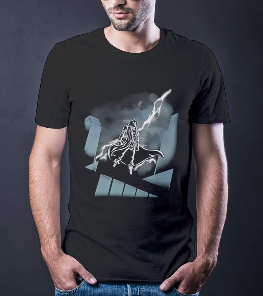 Spider Man Noir X Batman The Animated Series Noir Crossover With Light Burst And Gotham City Skyline T-Shirt