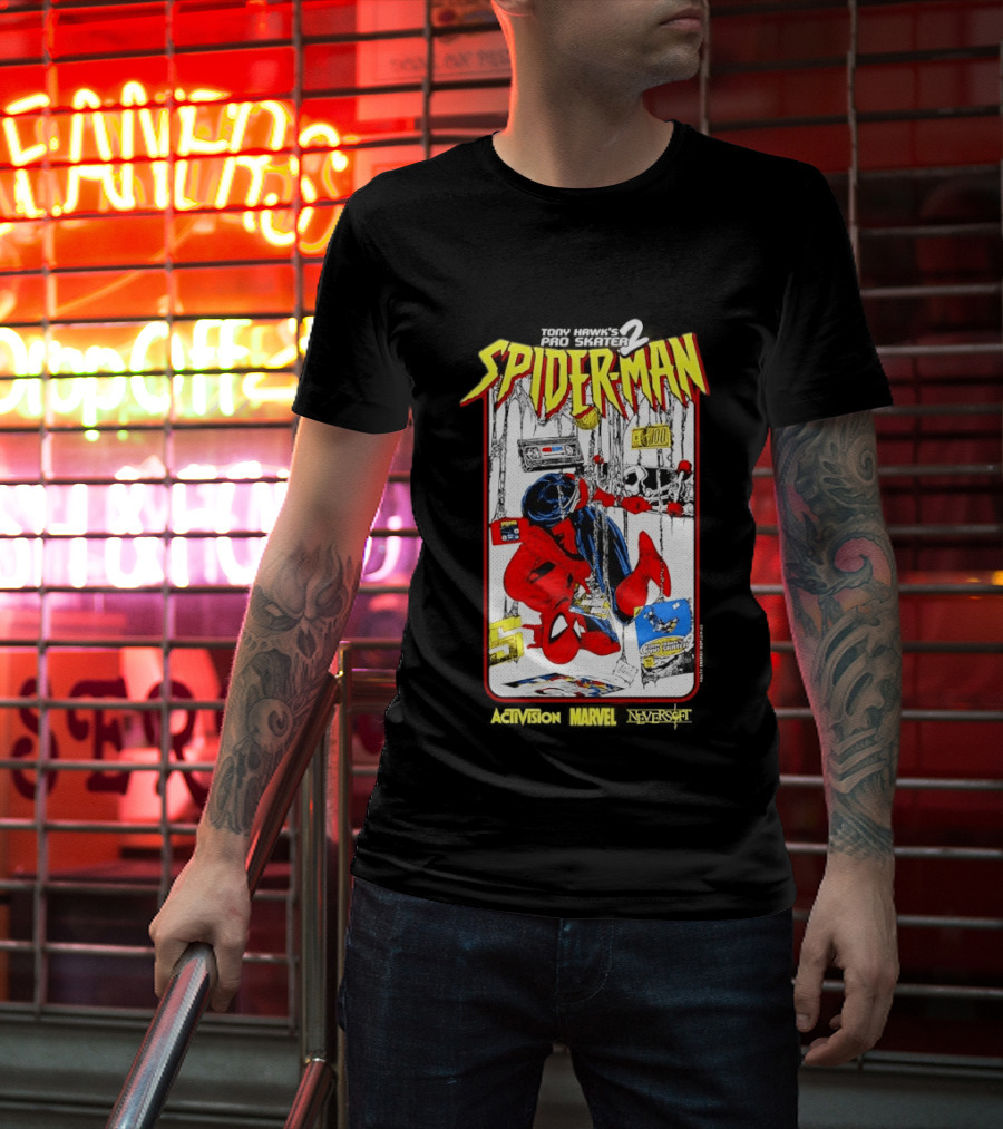 Spider Man Marvel Comics Tony Hawk's Pro Skater 2 Video Game Scene T-Shirt