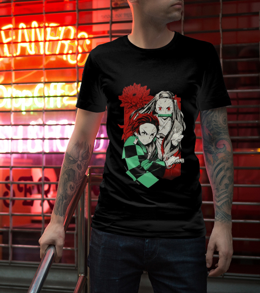 Tanjiro And Nezuko Demon Slayer Manga Red Flower T-Shirt
