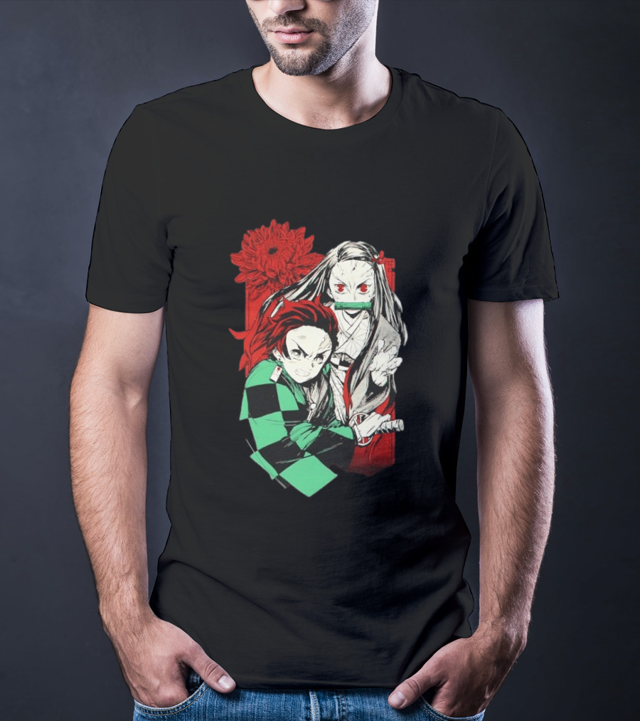 Tanjiro And Nezuko Demon Slayer Manga Red Flower T-Shirt