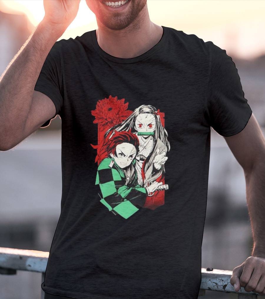 Tanjiro And Nezuko Demon Slayer Manga Red Flower T-Shirt
