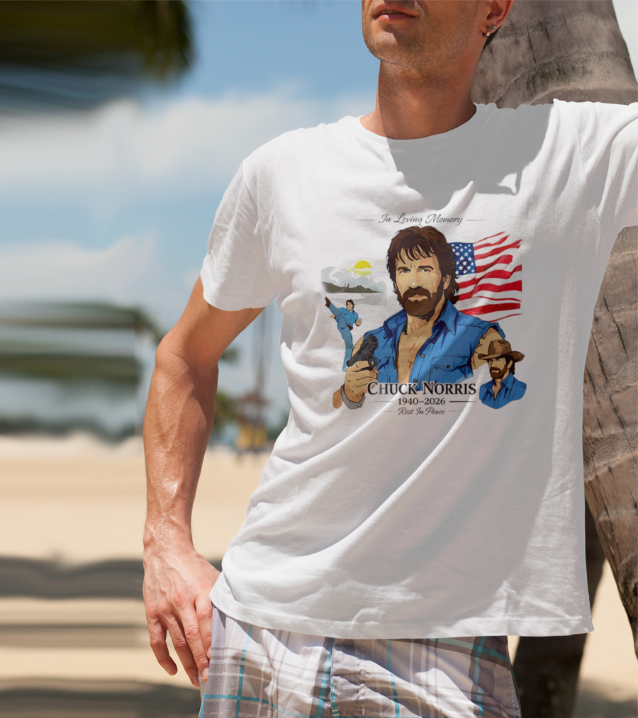 Chuck Norris Legends Never Die 1940 2026 American Flag T-Shirt