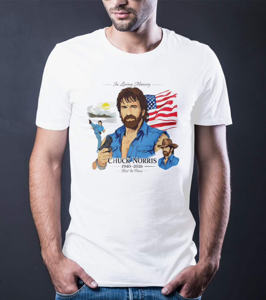 Chuck Norris Legends Never Die 1940 2026 American Flag T-Shirt