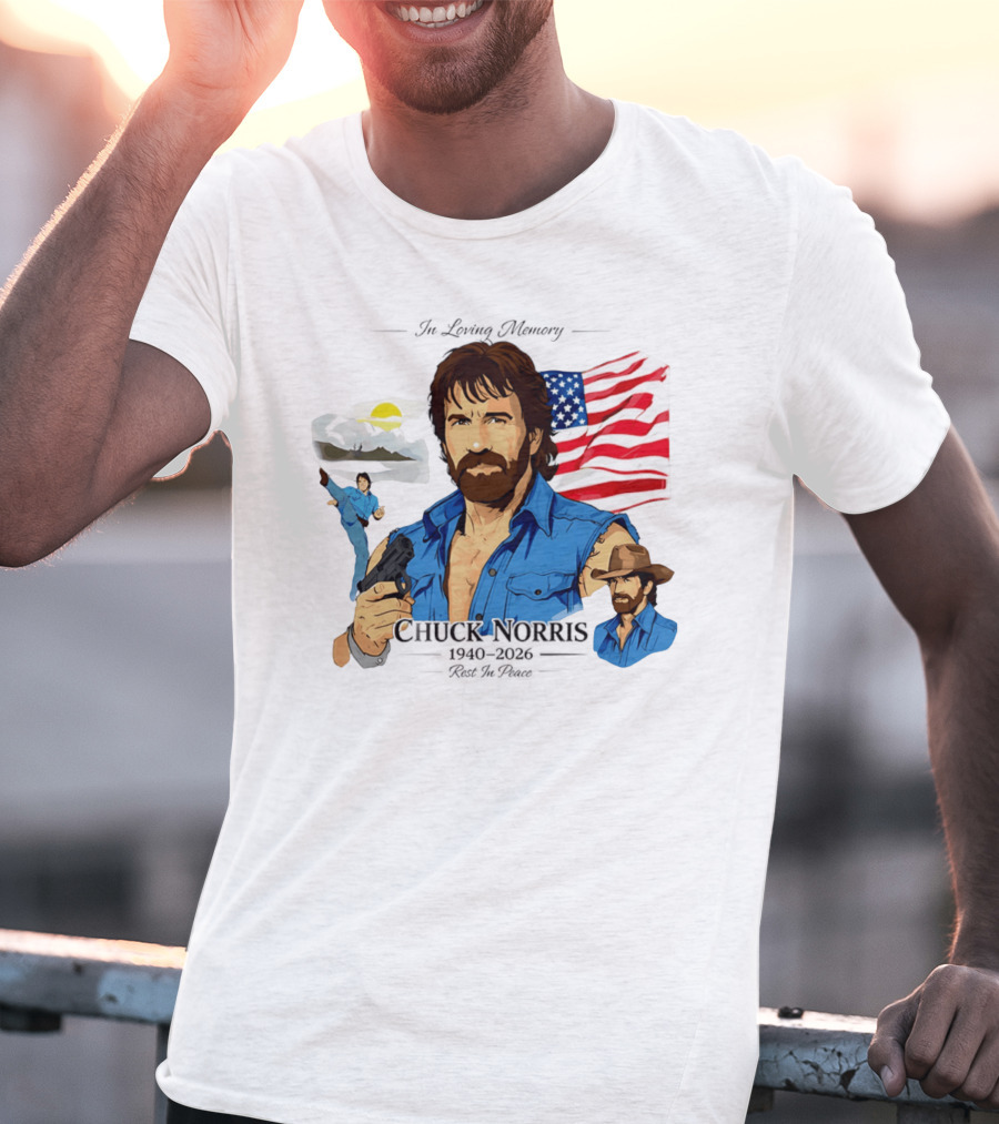 Chuck Norris Legends Never Die 1940 2026 American Flag T-Shirt