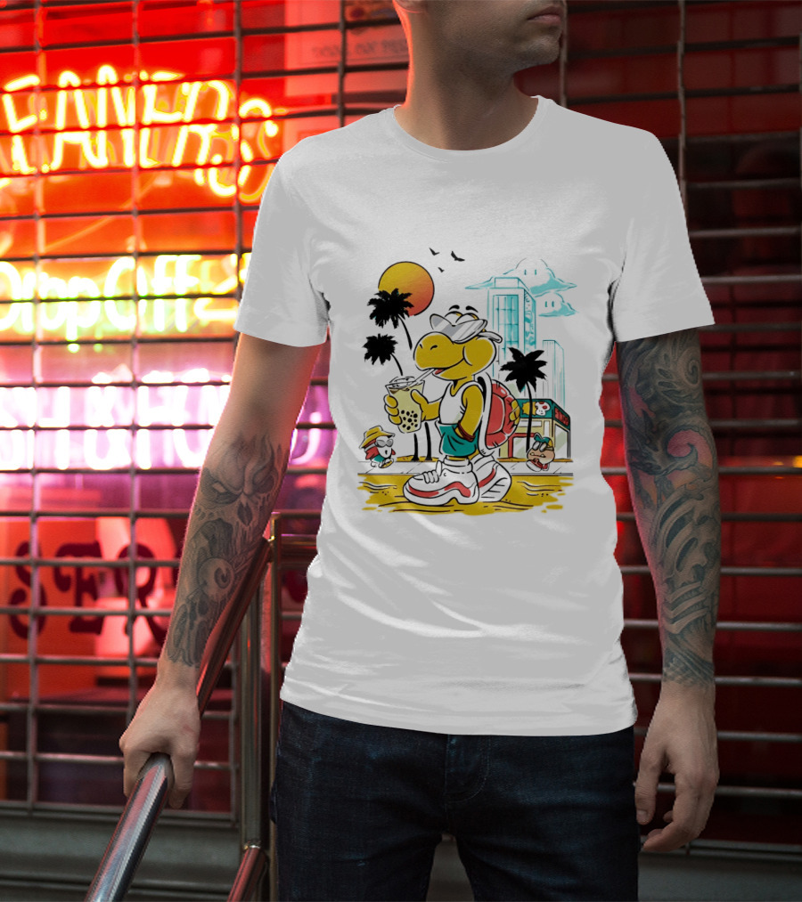 Koopa Troopa Beach Day Vibes With Bubble Tea And Palm Trees T-Shirt