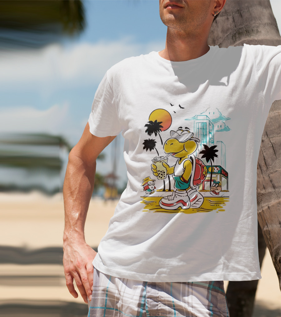 Koopa Troopa Beach Day Vibes With Bubble Tea And Palm Trees T-Shirt