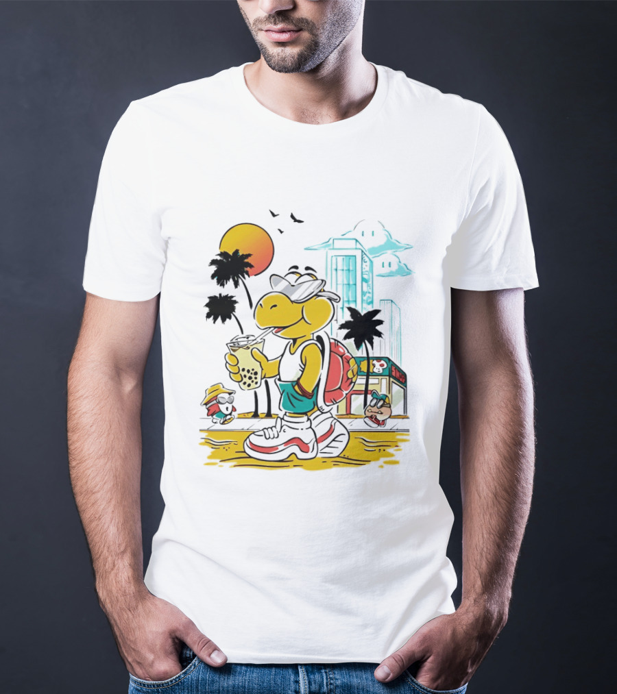 Koopa Troopa Beach Day Vibes With Bubble Tea And Palm Trees T-Shirt