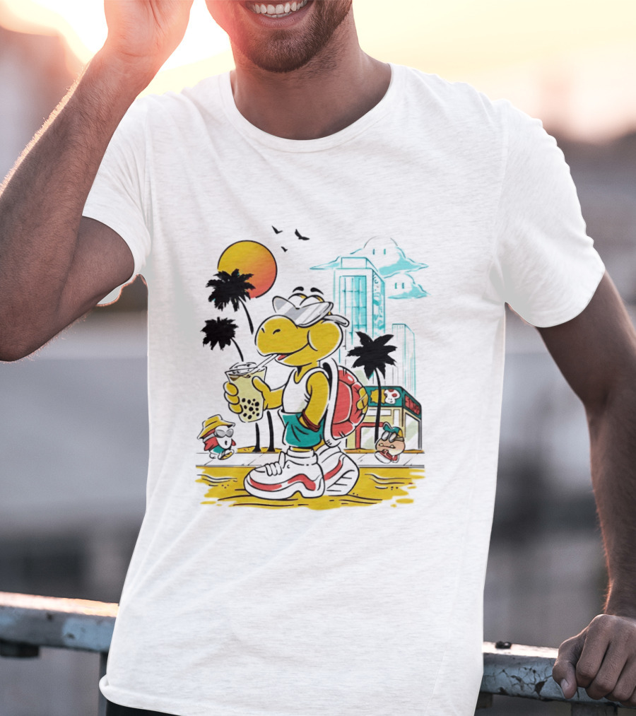 Koopa Troopa Beach Day Vibes With Bubble Tea And Palm Trees T-Shirt