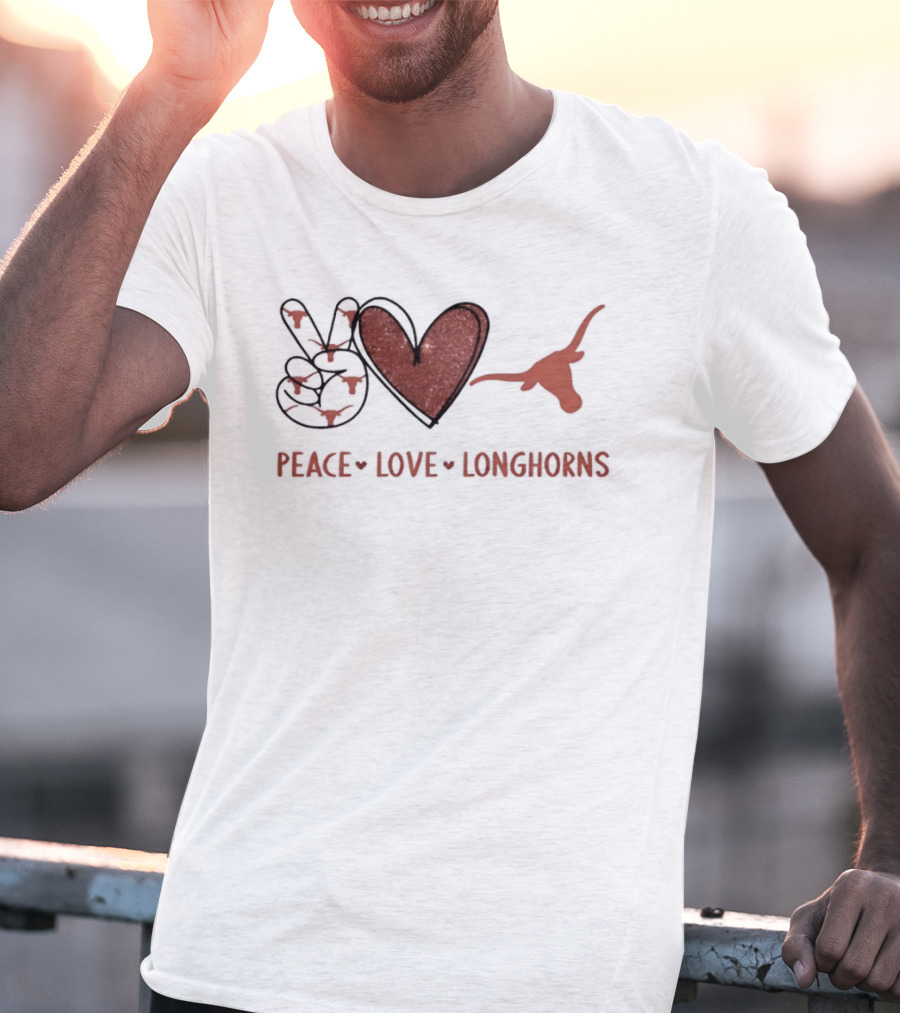 Peace Love Longhorns Hand Sign Heart Shape Texas Longhorns T-Shirt
