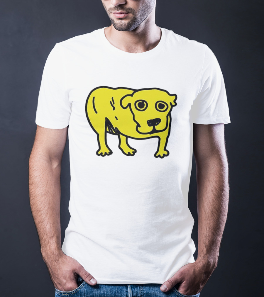 Tripod Dog Doodle Minimalist Yellow Canine Drawing T-Shirt