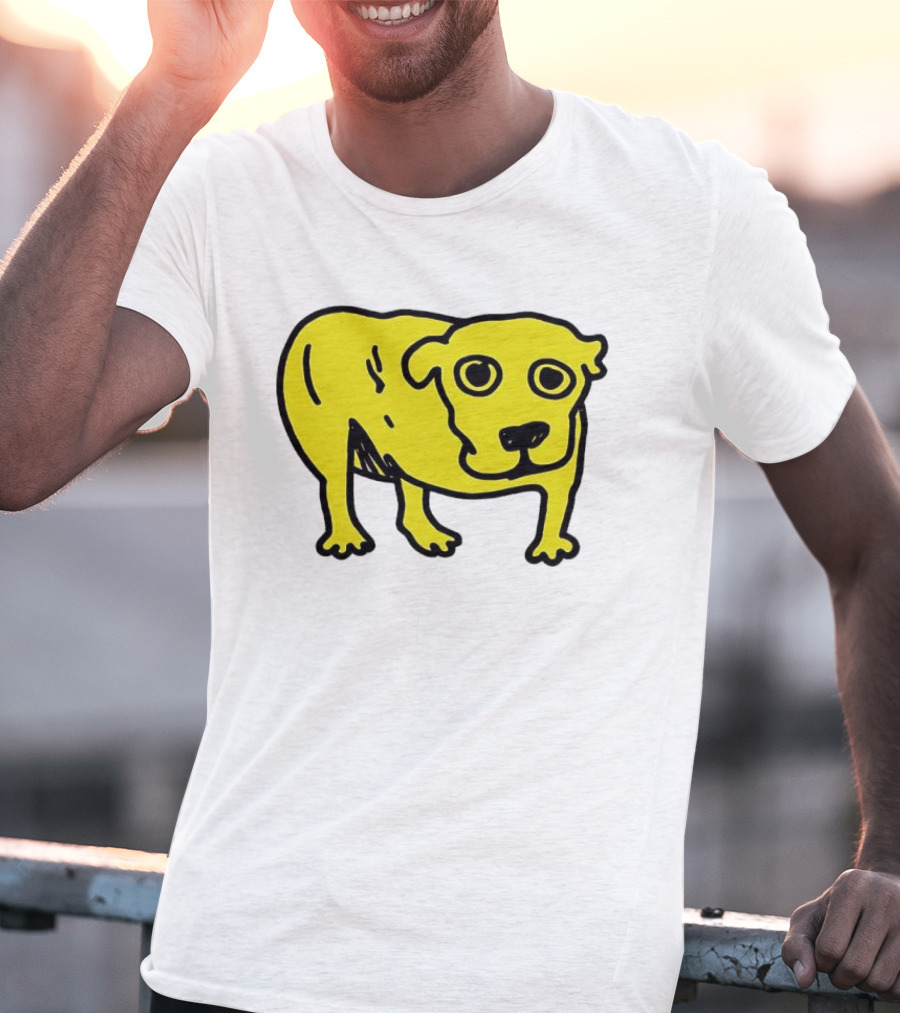Tripod Dog Doodle Minimalist Yellow Canine Drawing T-Shirt