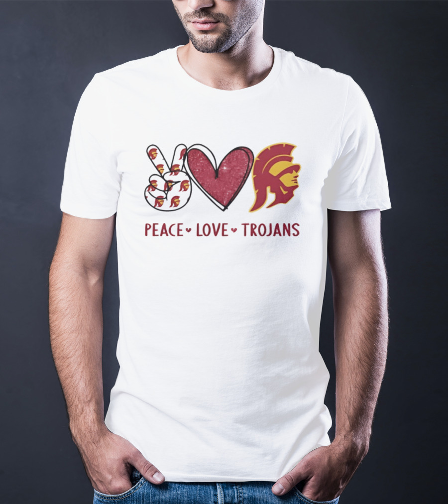 USC Trojans Peace Love Hand Sign Heart Shape T-Shirt