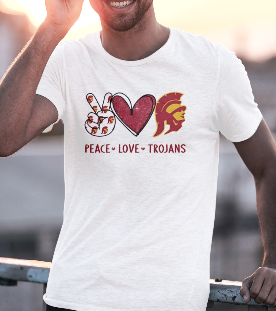 USC Trojans Peace Love Hand Sign Heart Shape T-Shirt